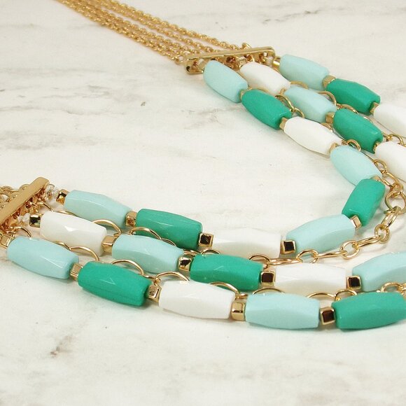 Multi row beaded necklace and earring set with layers of rectangle shap beads - Picture 5 of 9